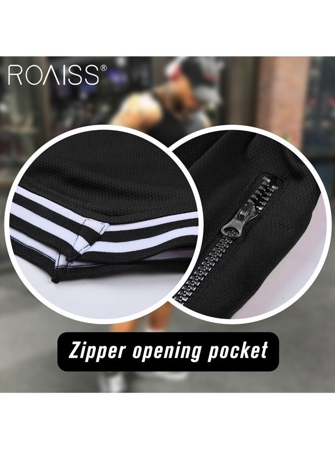 Men's Basketball Shorts Gym Shorts Sport Basketball Running Casual Drawstring Elastic Waist Color Block Knee Length Gymnatics Activewear Line Pattern