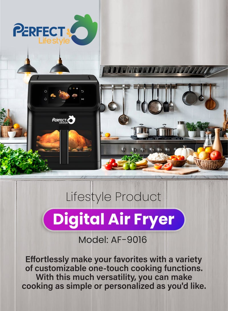 برفكت مقلاة هوائية رقمية 12 في 1 سعة 6.5 لتر، دوران سريع للهواء الساخن بقدرة 1800 وات، تحكم ذكي بتطبيق Wi-fi، مثالية للقلي والشوي والخبز والشواء، باللون الأسود - Image 2