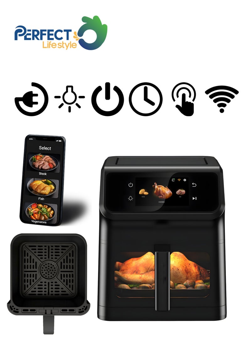 برفكت مقلاة هوائية رقمية 12 في 1 سعة 6.5 لتر، دوران سريع للهواء الساخن بقدرة 1800 وات، تحكم ذكي بتطبيق Wi-fi، مثالية للقلي والشوي والخبز والشواء، باللون الأسود - Image 1