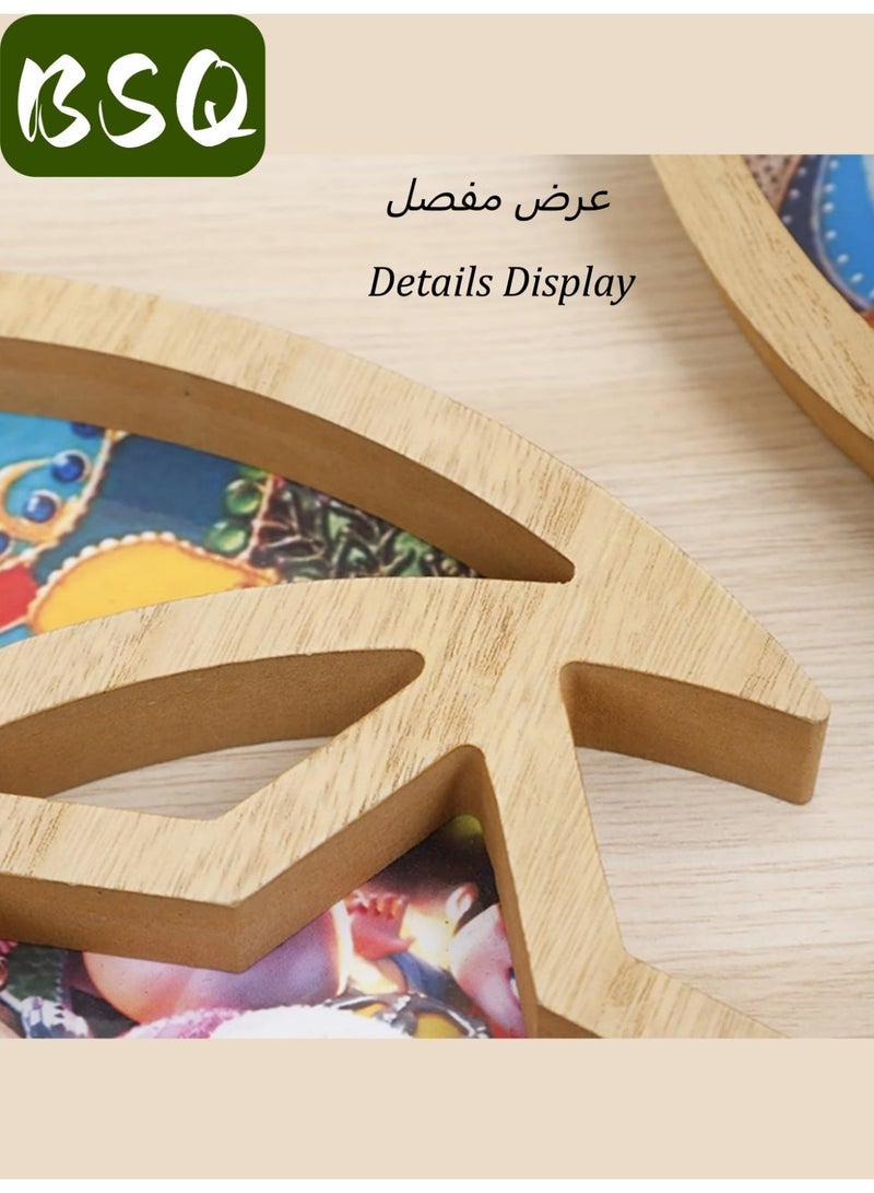 بي إس كيو أطباق رمضانية أنيقة - نقش الهلال | ديكورات منزلية رمضانية، صواني رمضان، صواني الهلال، صواني العيد، صواني هلال رمضانية مميزة | مثالية لاحتفالات العيد، ووجبات الإفطار والعشاء، وعرض الحلويات | ديكور منزلي بمظهر خشبي، لون خشب طبيعي - Image 2