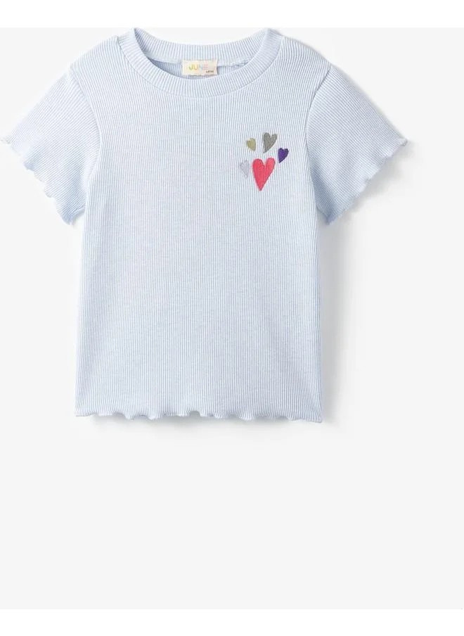 JUNE June Girl Embroidered Tshirt Blue