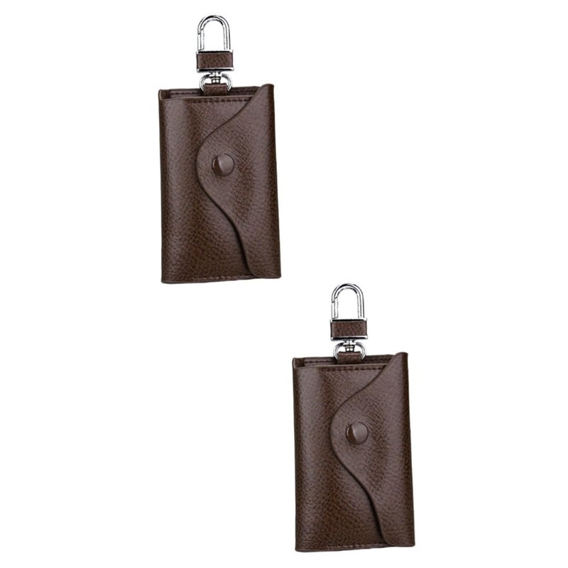Genuine Leather Car Key Case Holder Universal Fob Wallet With Chain 2 Pack - Image 2