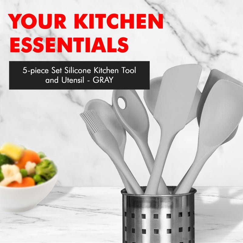 Chef Craft - Premium Silicone Kitchen Tools and Utensils Set, Non-Scratch, Withstands Temperatures up to 450Â°F, BPA-Free, 5 Piece Cooking Utensils Set, Gray - Image 2