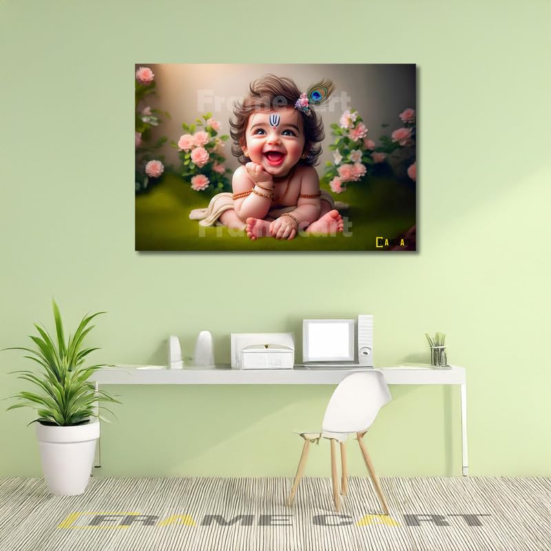 Frame Cart Baby Krishna Poster - Bal Gopal Photo | Kanha Ji Religious photo for Pregnant Women Bedroom Wall | Unframed Vinyl Poster 12x18 (Design 22) - Image 2