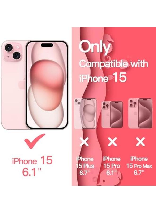 جي تيك جراب لهاتف iPhone 15 مقاس 6.1 بوصة بإطار مموج على شكل مجعد وغطاء هاتف مضاد للصدمات للنساء والفتيات مع ظهر شفاف صلب من مادة البولي كربونات باللون الوردي - Image 2