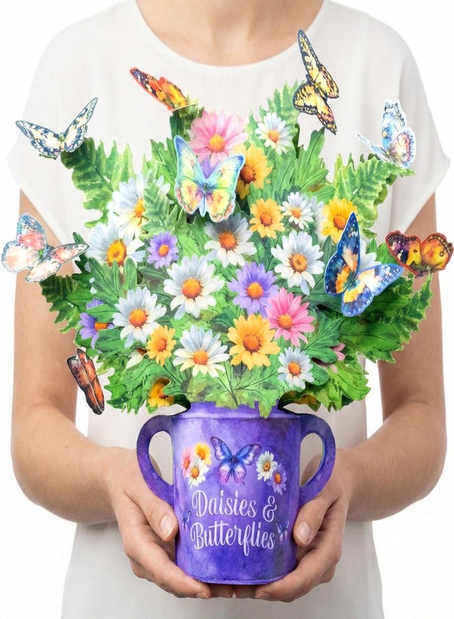 Decorably Individual Handmade 12in Paper Flower Bouquet Pop Up Card with Blank Notecard & Envelope - 3D Blooming Floral Daisy & Butterfly Designs - All Occasions, Birthday, Mother's Day, Wedding Decor - Image 1