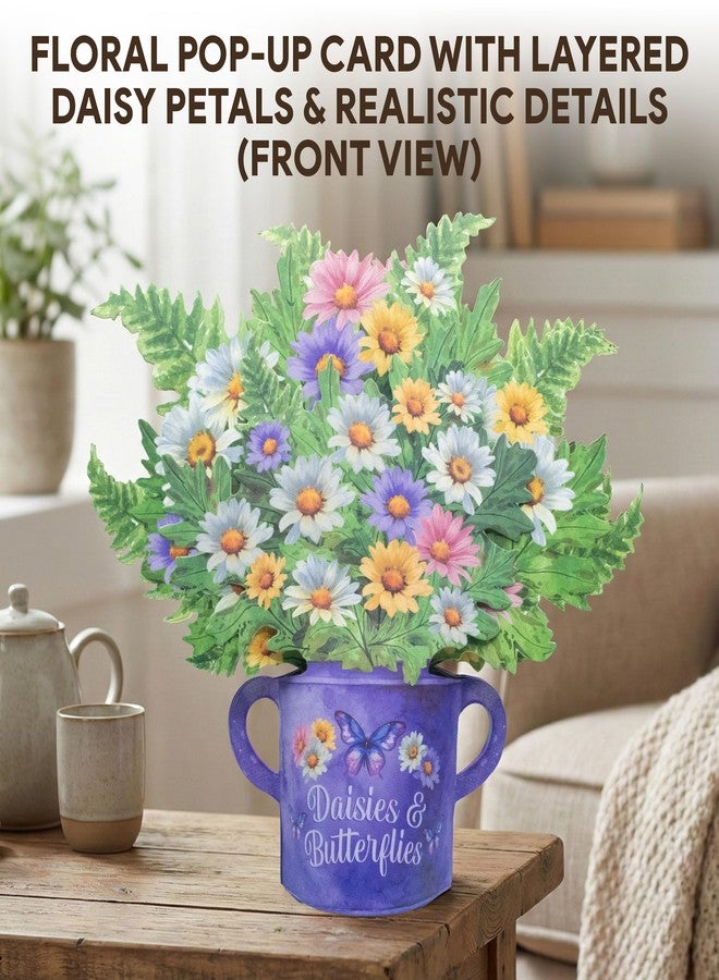 Decorably Individual Handmade 12in Paper Flower Bouquet Pop Up Card with Blank Notecard & Envelope - 3D Blooming Floral Daisy & Butterfly Designs - All Occasions, Birthday, Mother's Day, Wedding Decor - Image 5