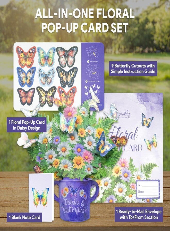 Decorably Individual Handmade 12in Paper Flower Bouquet Pop Up Card with Blank Notecard & Envelope - 3D Blooming Floral Daisy & Butterfly Designs - All Occasions, Birthday, Mother's Day, Wedding Decor - Image 4