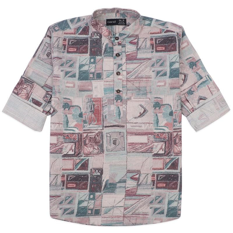 CAVIO Boys Cotton Full Sleeves Printed Short Kurta Shirt - Image 3