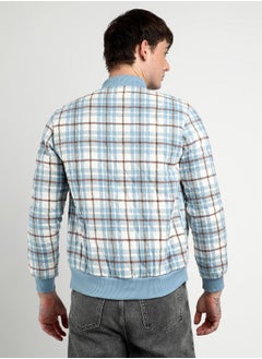 Campus Sutra Men's Icy Blue Tartan Plaid Bomber Jacket  - Image 5