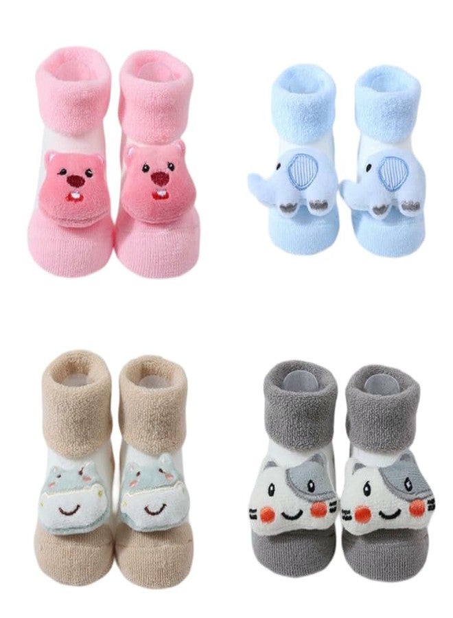 CUTEABLY - Designer Animal Face Ankle Length-Length Non-Slip Fancy Cotton Socks for Boys And Girls 0-6 Months, Multi - Image 1
