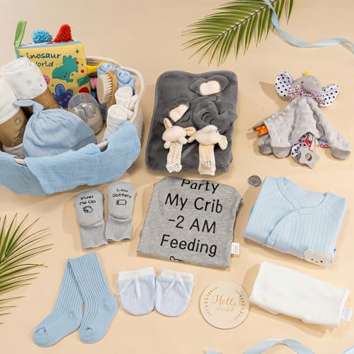 Giftissimo 28 Piece Baby Shower Gifts for Boys Baby Essentials for Newborn Large Baby Boy Gift Basket Gender Reveal Gifts Baby Registry Search Diaper Caddy Organizer Blue - Image 3