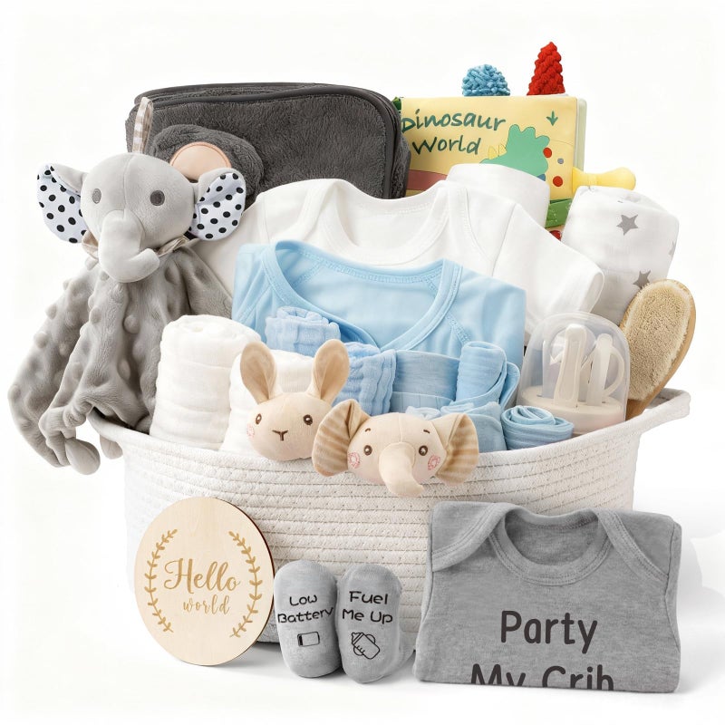 Giftissimo 28 Piece Baby Shower Gifts for Boys Baby Essentials for Newborn Large Baby Boy Gift Basket Gender Reveal Gifts Baby Registry Search Diaper Caddy Organizer Blue - Image 2