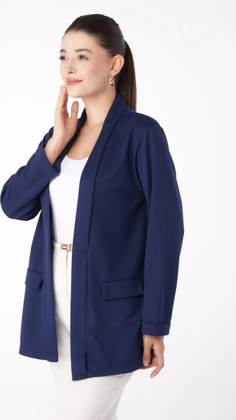 Tofisa Plain Medium Women's Navy Blue Pocket Detailed Jacket - 13261