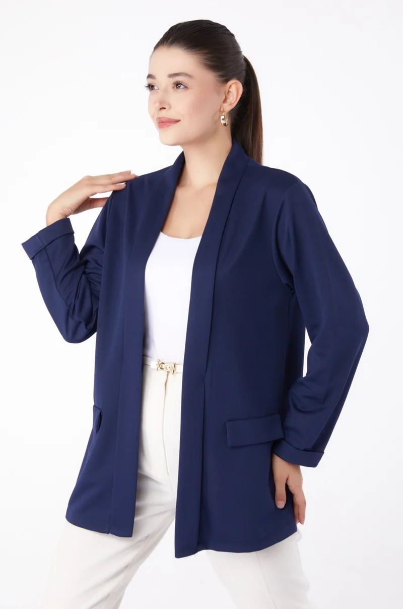 Tofisa Plain Medium Women's Navy Blue Pocket Detailed Jacket - 13261