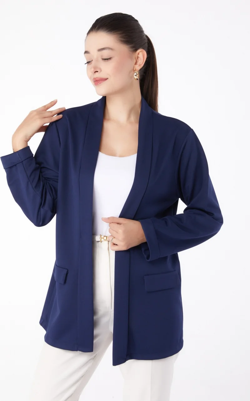 Tofisa Plain Medium Women's Navy Blue Pocket Detailed Jacket - 13261
