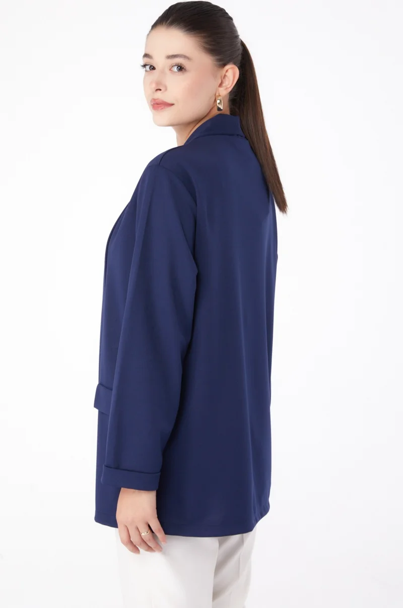 Tofisa Plain Medium Women's Navy Blue Pocket Detailed Jacket - 13261