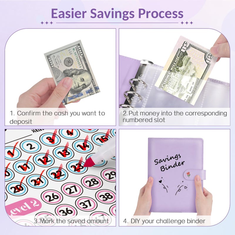 Sooez 100 Envelopes Money Saving Challenge, Savings Challenges Book with Envelopes, Flexible Saving $5050, $2600, $300, Savings Binder with 100 Pocket Pre-Number & Reusable Laminated Tracker - Image 3