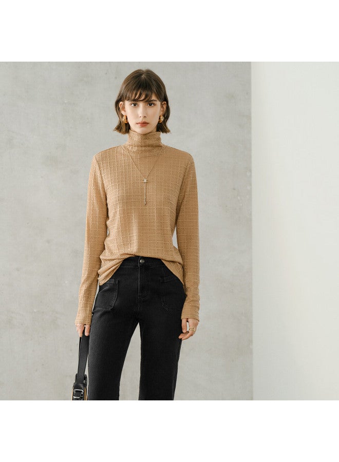 Yanyee Women's Simple Merino Wool Knit Sweater Autumn Commuter Base Layer Long Sleeve Turtleneck Top Camel Xxl/44 - Image 3