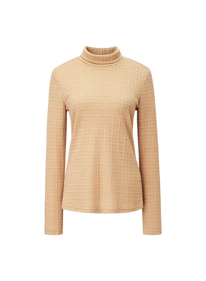 Yanyee Women's Simple Merino Wool Knit Sweater Autumn Commuter Base Layer Long Sleeve Turtleneck Top Camel Xxl/44 - Image 4