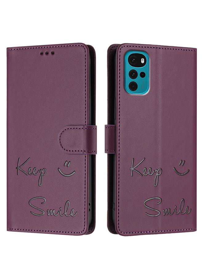 S-TOP Case For Motorola Moto E22s 4G Global Smile Embossing RFID Leather Phone Case - Image 3