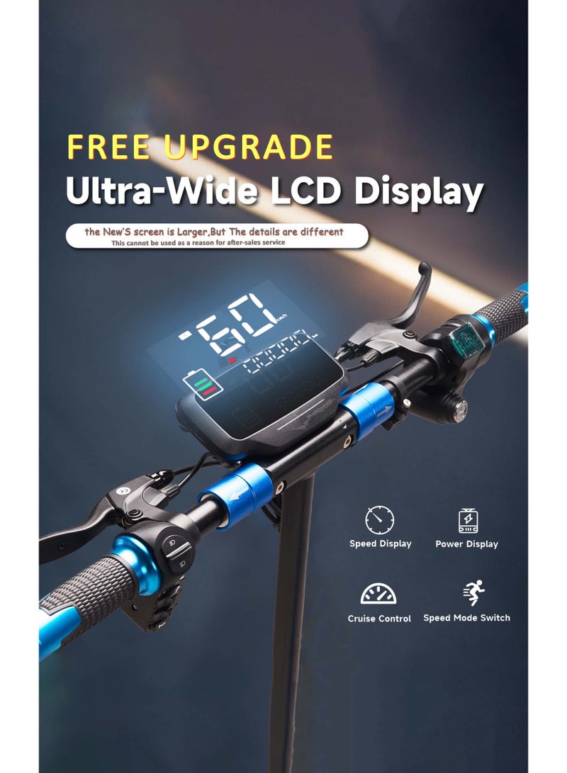 Crony V10 Big Display Fast Speed E-Scooter 1200W 48V Battery 45-68KN/H,10"Off-Road Tires,Triple LED Headlamps, Brushless Motor,All-Terrain electric Scooter, Dual Suspension, Dual Hydraulic Disc Brakes E-Bike, Easy Foldable, Portable Commuter E-Scooter for Adults & Kids, 120KG Load Aluminum Frame Skateboard, Urban Mobility，Blue - Image 3