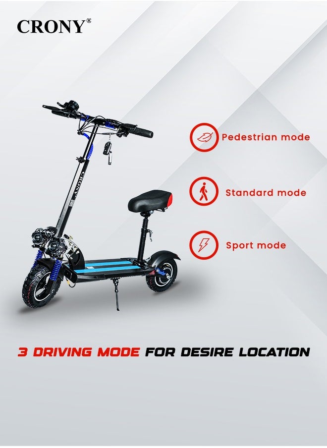 Crony - V10 Fast Speed E Scooter 1200W 48V Battery 45-68KN/H,10"Off-Road Tires,Triple LED Headlamps, Brushless Motor,All-Terrain electric Scooter, Dual Suspension, Dual Hydraulic Disc Brakes E-Bike, Easy Foldable, Portable Commuter E-Scooter for Adults & Kids, 120KG Load Aluminum Frame Skateboard, Urban Mobility，Blue - Image 1