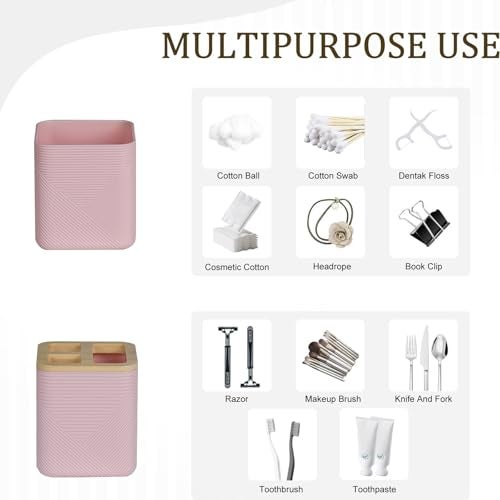 CERBIOR Bathroom Accessories Set 6 Piece Bamboo Bath Ensemble Includes Soap Dispenser, Toothbrush Holder, Toothbrush Cup, Soap Dish for Decorative Countertop and Housewarming Gift (Pink) - Image 5
