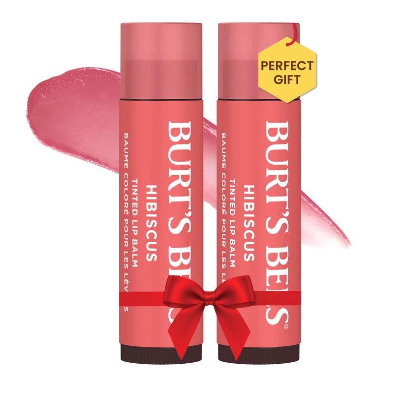Burt's Bees Lip Tint Balm with Long Lasting 2 in 1 Duo Tinted Balm Formula, Color Infused with Deeply Hydrating Shea Butter for a Natural Looking Buildable Finish, Soft Hibiscus (2-Pack) - Image 1