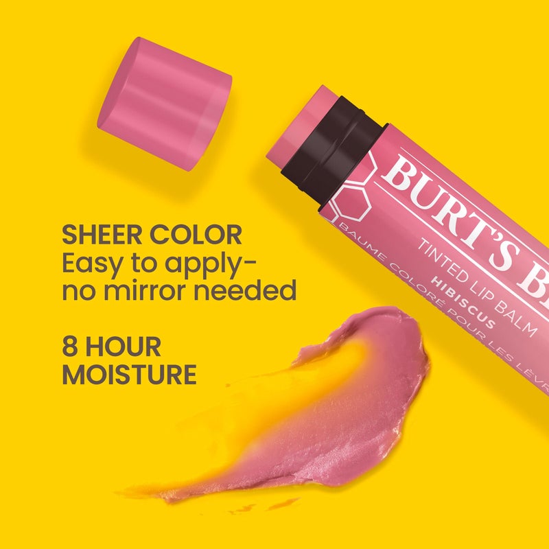 Burt's Bees Lip Tint Balm with Long Lasting 2 in 1 Duo Tinted Balm Formula, Color Infused with Deeply Hydrating Shea Butter for a Natural Looking Buildable Finish, Soft Hibiscus (2-Pack) - Image 3