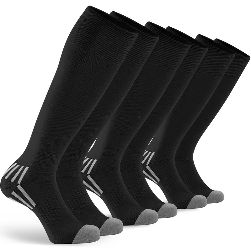 GRAPMKTG 3 Pack Soccer Baseball Softball Socks for Youth Women and Men Knee High Football Socks for Boys Girls Black Medium - Image 1
