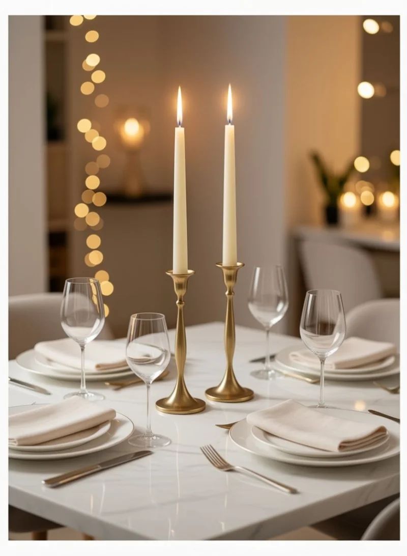 Florence Set of 2 White Taper Candles, Unscented Decorative Dinner Candles for Table Decor, Candle Holders, Weddings, Events and Home