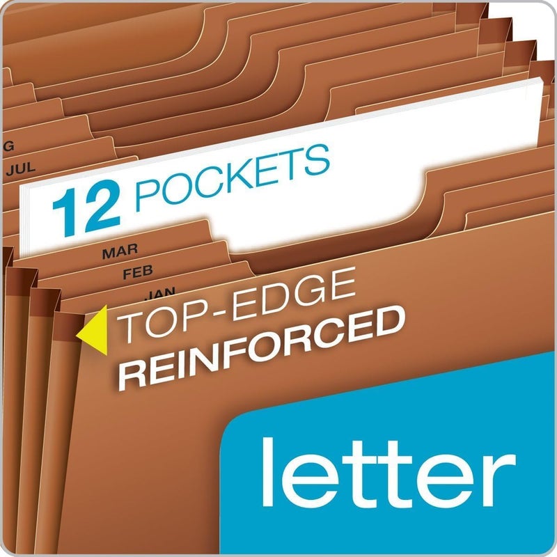 Pendaflex Globe Weis / Heavy Duty Expanding File with Flap, 12 Monthly Pockets, 1/3 Cut Tabs, Brown, Letter Size (R117MLHD) - Image 2