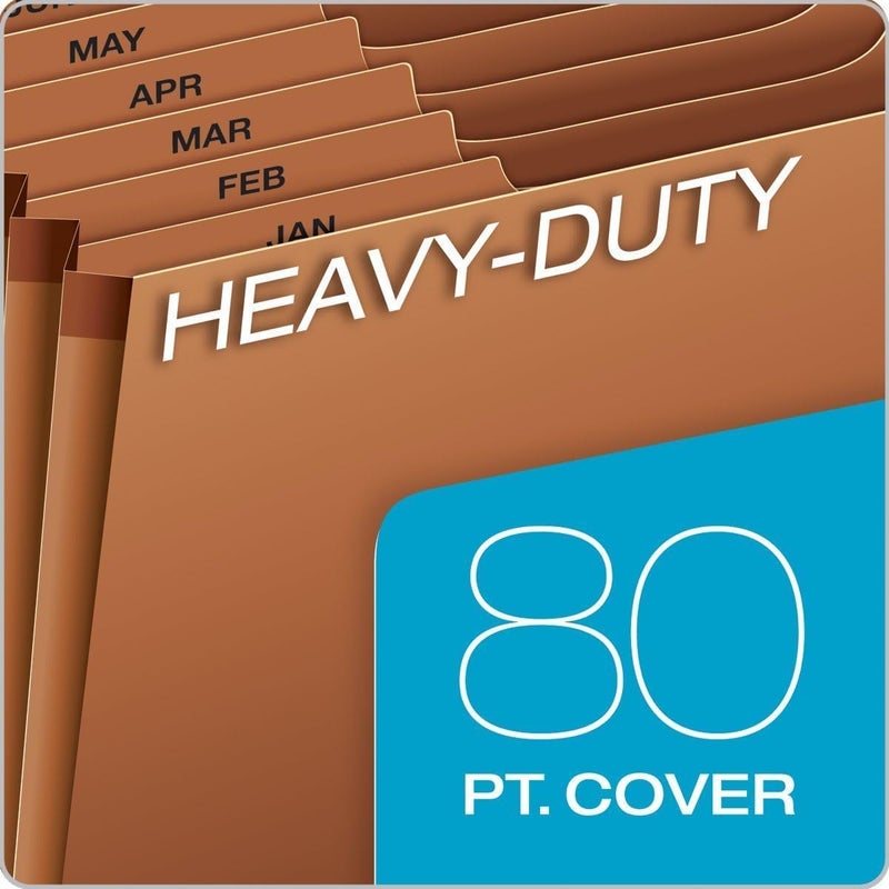 Pendaflex Globe Weis / Heavy Duty Expanding File with Flap, 12 Monthly Pockets, 1/3 Cut Tabs, Brown, Letter Size (R117MLHD) - Image 3