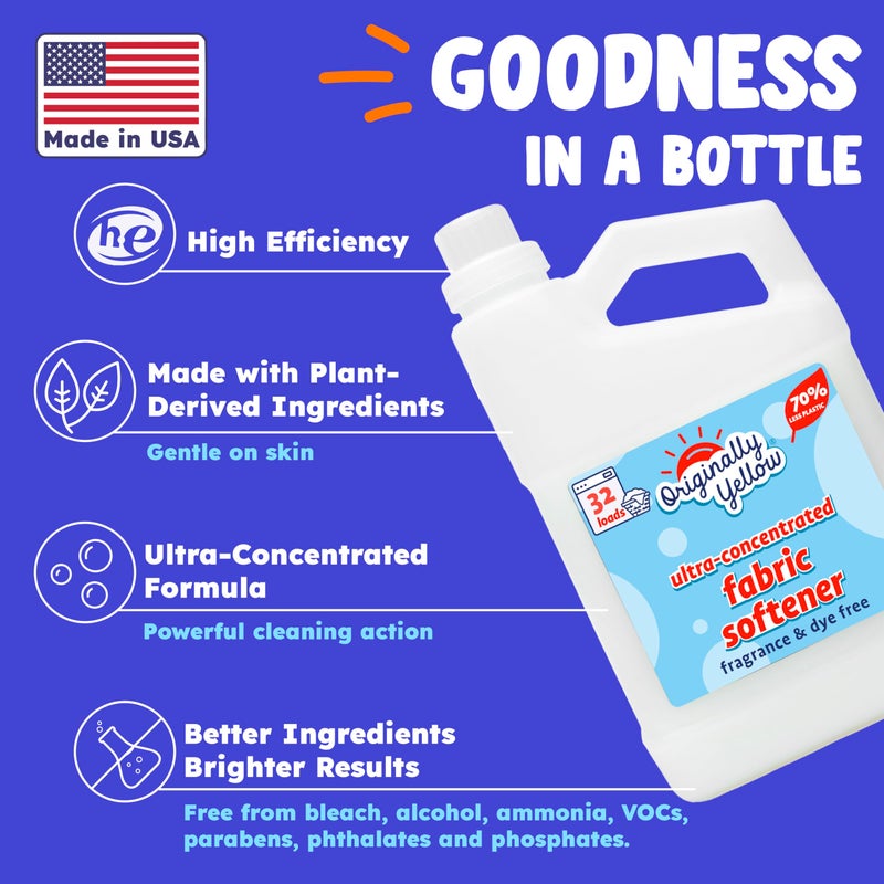 Originally Yellow Plant Based Fabric Softener | Fragrance & Dye-Free Laundry Softener Helps Remove Static & Wrinkles | High-Efficiency, Ultra-Concentrated Liquid Fabric Softener | 32 Oz - Image 2
