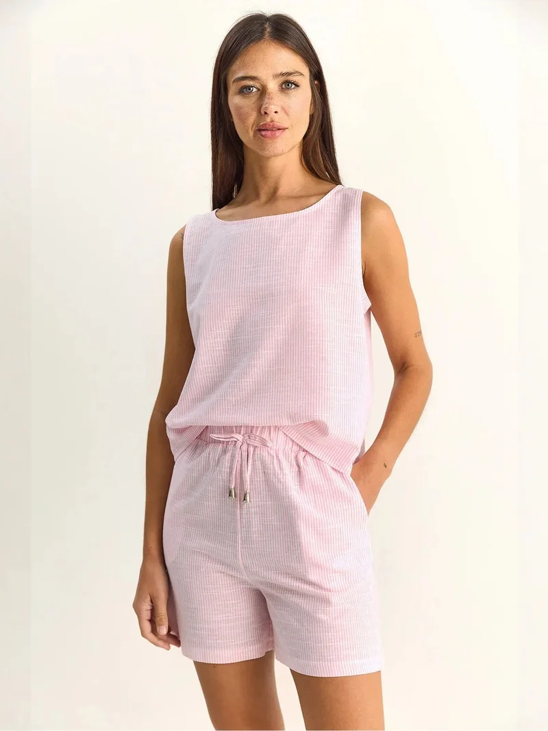 Bianco Lucci LUCCI Striped Seersucker Blouse And Shorts Set