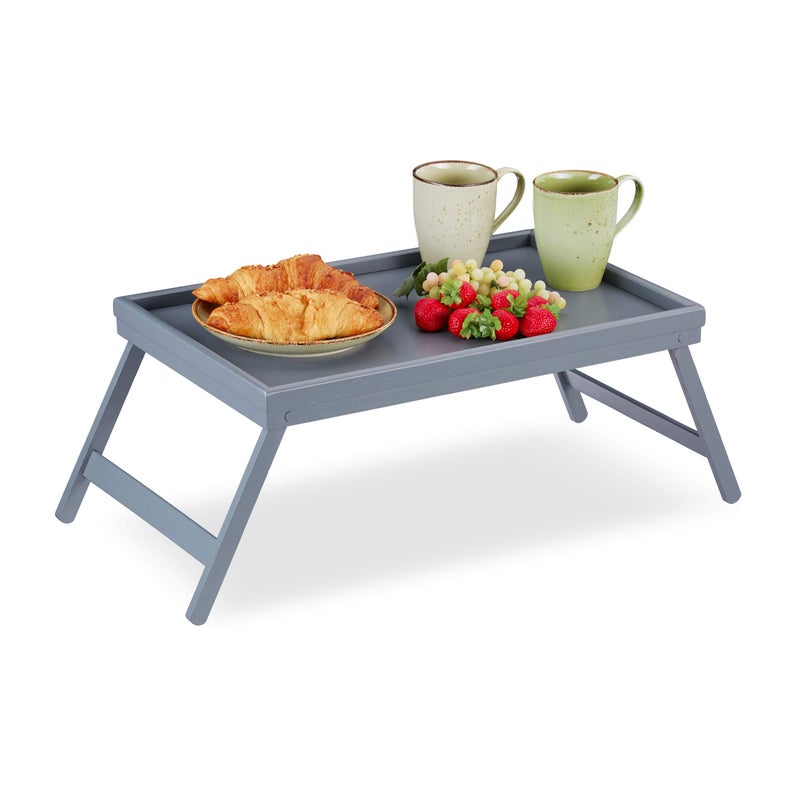 Relaxdays Bamboo Tray Folding Legs Raised Edge for Breakfast in Bed and Serving Table HWD 4 x 50 x 31 cm Grey 22 x 635 x 31 cm