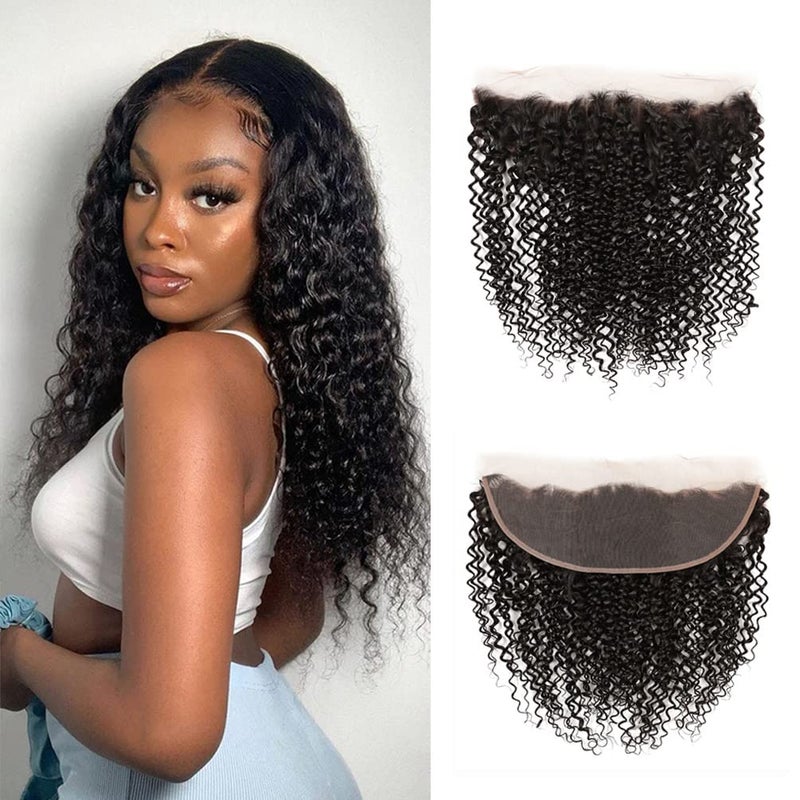 Jinhongze 13x4 Lace Frontal Closure Kinky Curly Lace Frontal Closure 18 Inch HD Lace Closure Ear to Ear Transparent Lace Frontal with Baby Hair Natural Color