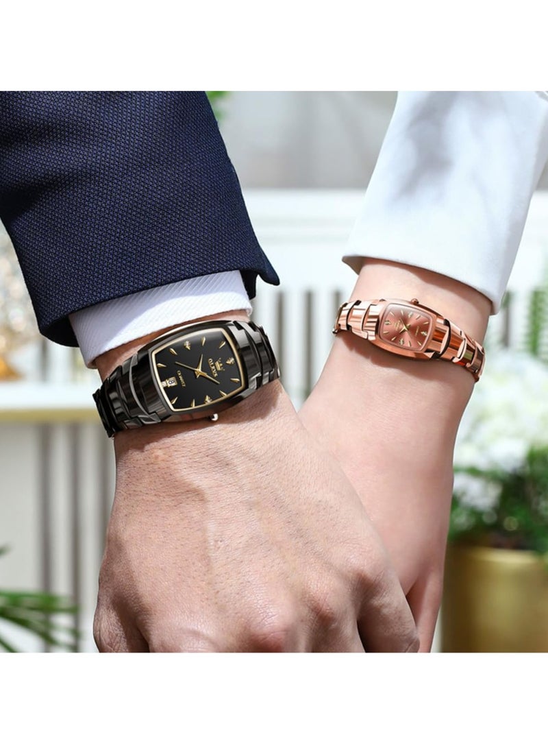 OLEVS Pair Men Women Watches Set Analog Date Diamond Stainless Steel Waterproof Luminous Watch 7006 - Image 2