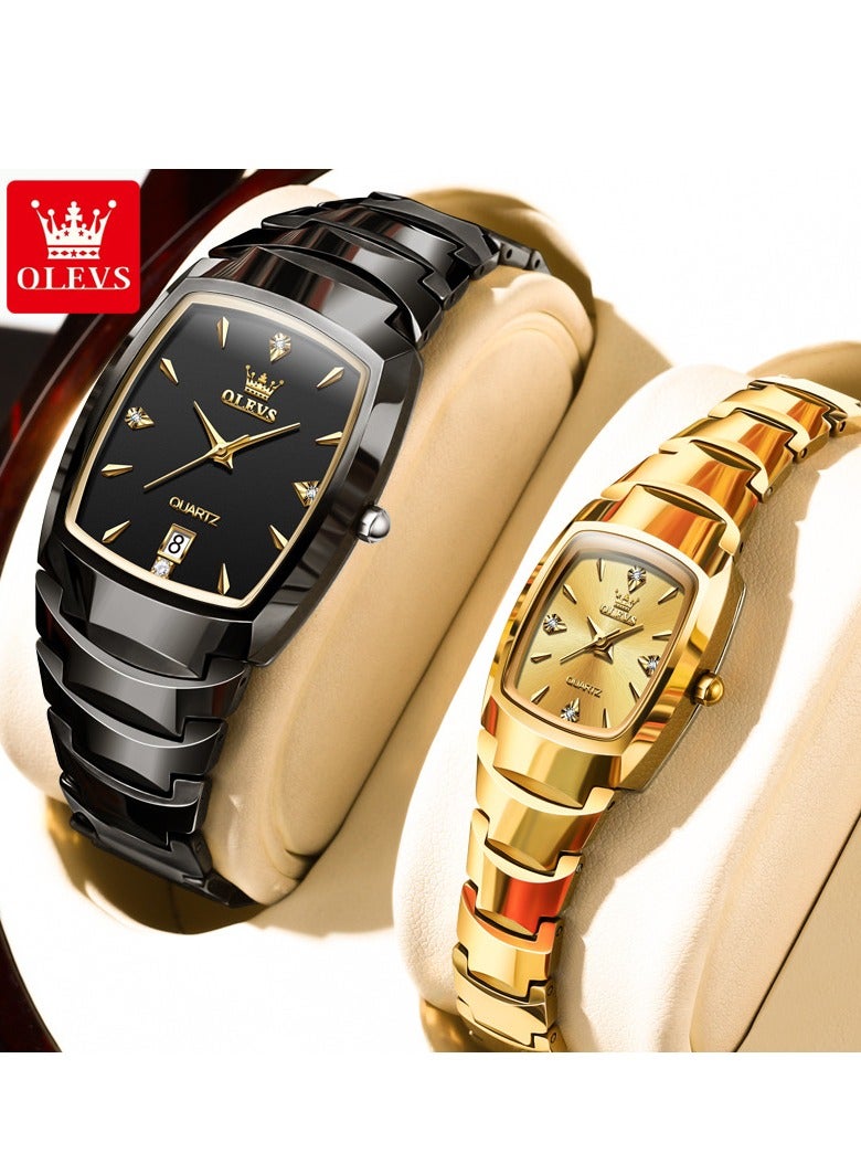 OLEVS Pair Men Women Watches Set Analog Date Diamond Stainless Steel Waterproof Luminous Watch 7006 - Image 1