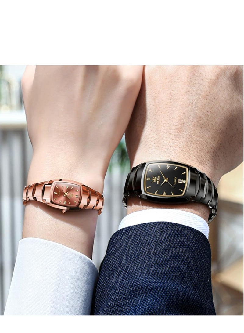 OLEVS Pair Men Women Watches Set Analog Date Diamond Stainless Steel Waterproof Luminous Watch 7006 - Image 3