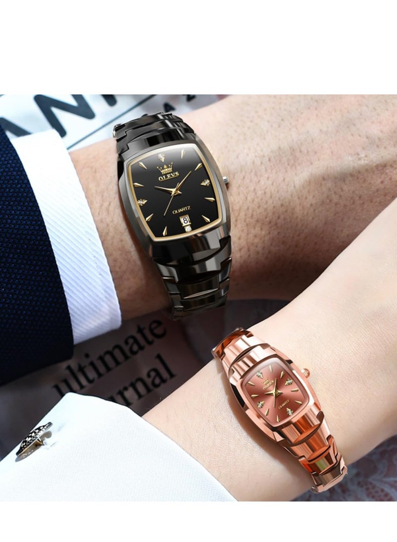 OLEVS Pair Men Women Watches Set Analog Date Diamond Stainless Steel Waterproof Luminous Watch 7006 - Image 4