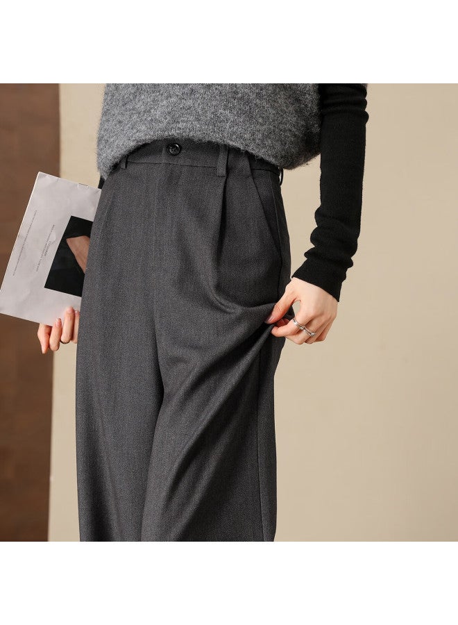 Dme Women's Winter Grey Wool-blend Straight-leg High-waist Casual Pants With Waist Tab - Image 4