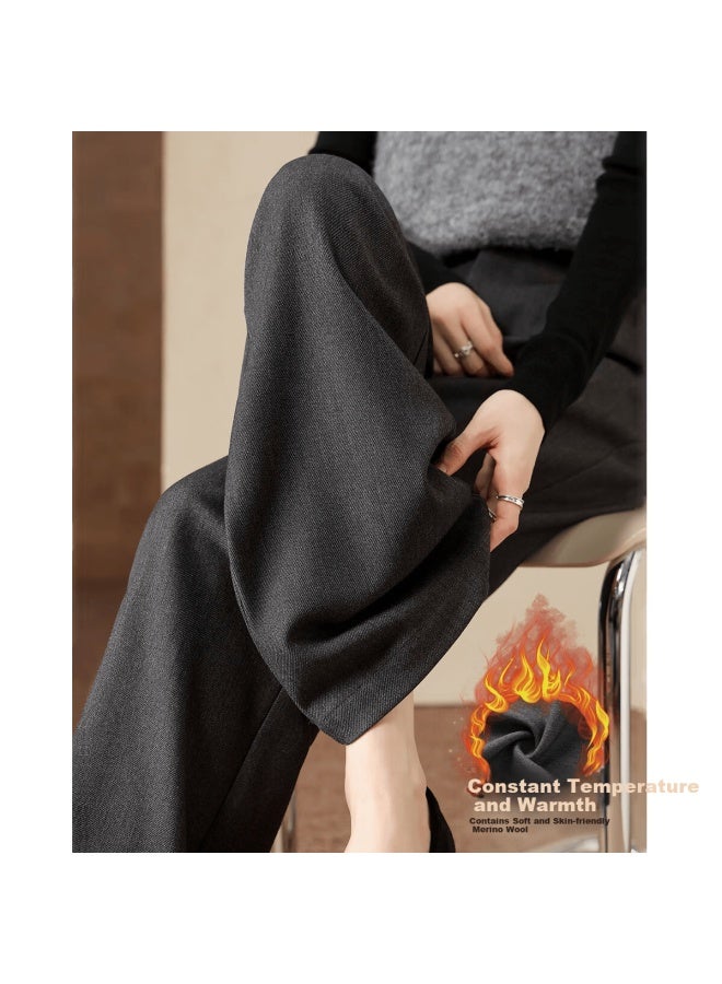 Dme Women's Winter Grey Wool-blend Straight-leg High-waist Casual Pants With Waist Tab - Image 1