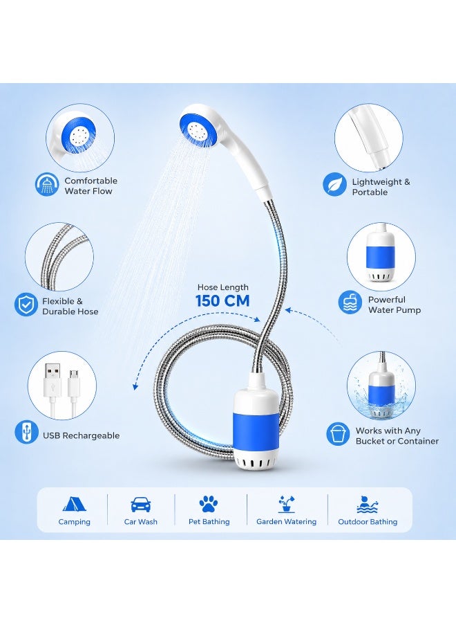 Shopit Portable Rechargeable Shower Head with USB Charging Battery Water Pump for Camping, Travel Outdoor, Car Wash, Pet Bathing - Image 2