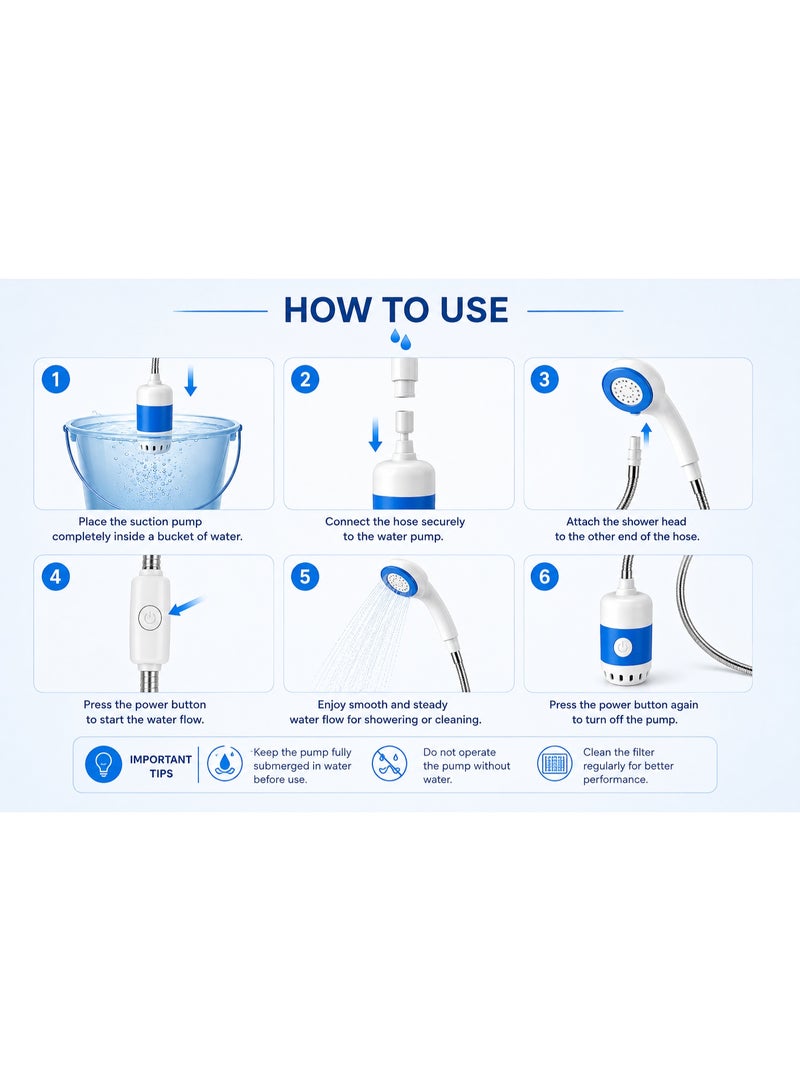 Shopit Portable Rechargeable Shower Head with USB Charging Battery Water Pump for Camping, Travel Outdoor, Car Wash, Pet Bathing - Image 3