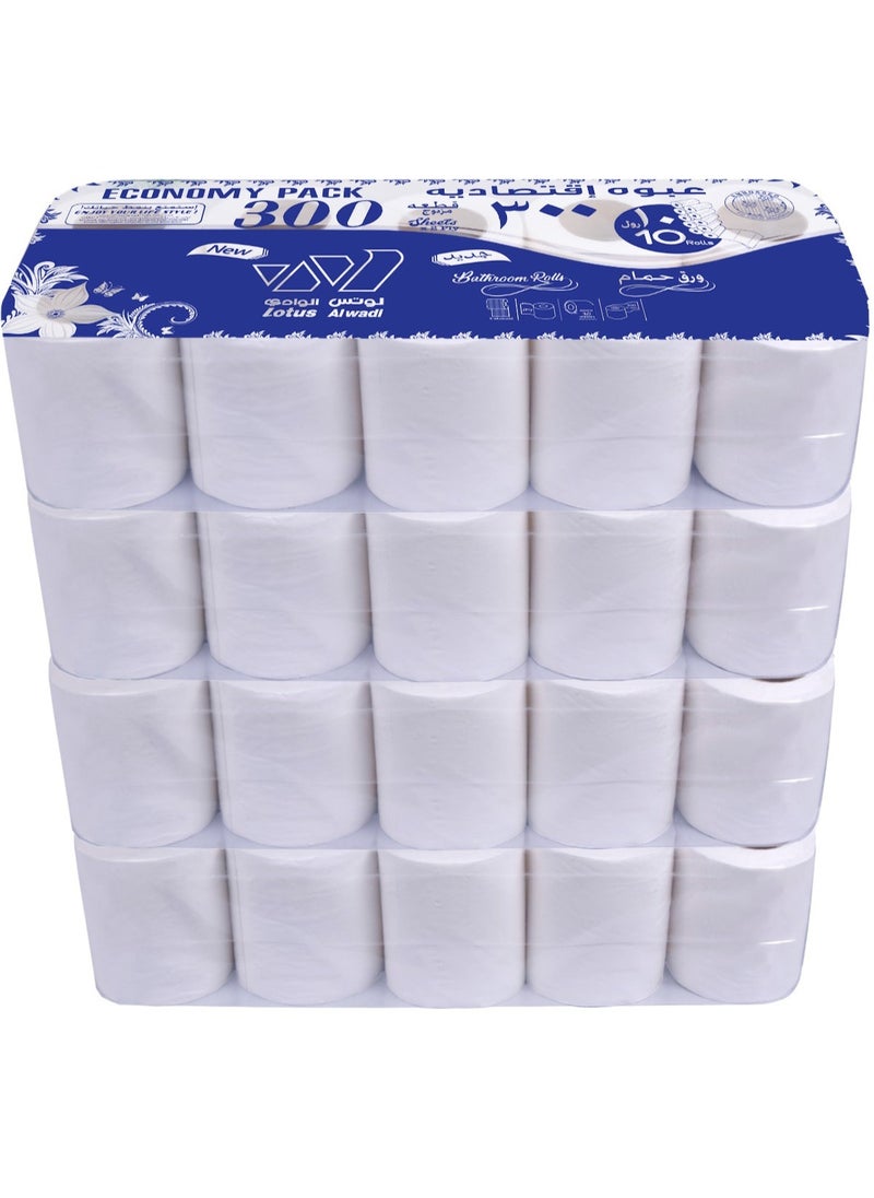 Lotus Alwadi - 300 sheets 2ply Lotus Alwadi Toilet Paper, 40 rolls (total 12,000 sheets) - 4 packs of 10, white, Very Soft & Unscented - Image 1