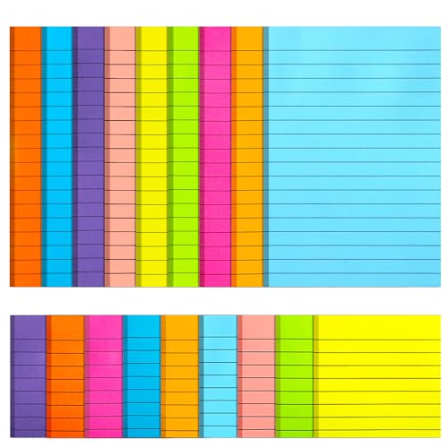 miikoul 18 Pack Lined Sticky Notes 9 Bright Colors Self-Stick Note Pads with Lines 4x6 & 3x3 Super Sticking Power Memo Pads Big Rectangular Notes Pad Its for Office, School, Meeting - Image 1