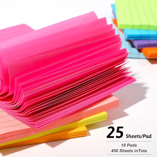 miikoul 18 Pack Lined Sticky Notes 9 Bright Colors Self-Stick Note Pads with Lines 4x6 & 3x3 Super Sticking Power Memo Pads Big Rectangular Notes Pad Its for Office, School, Meeting - Image 4