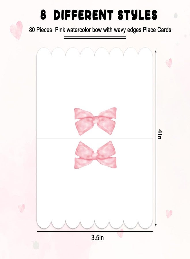 Whaline 80Pcs Pink Bow Place Cards 2 x 3.5 Inch Watercolor Tented Cards 8 Designs Blank Seat Assignment Card for Party Table Setting Supplies - Image 3